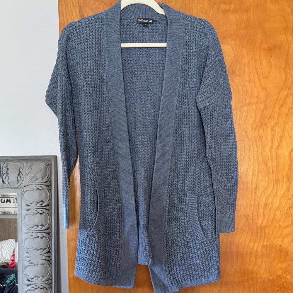 Toad&Co Slate Blue Open-Front Waffle Knit Cardigan